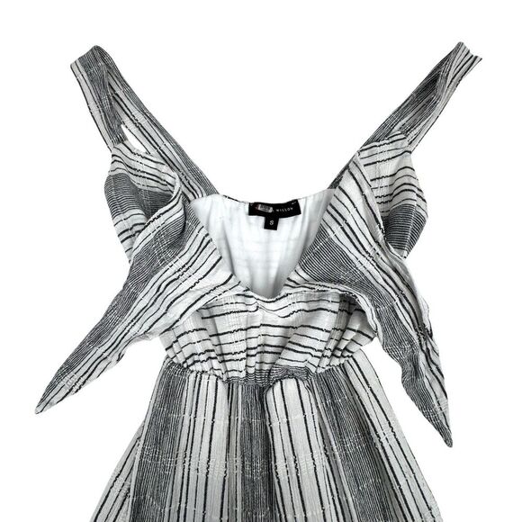 Slate & Willow Tiered Midi Dress Small Black White Stripe Tie Front Boho Cottage - Picture 6 of 15